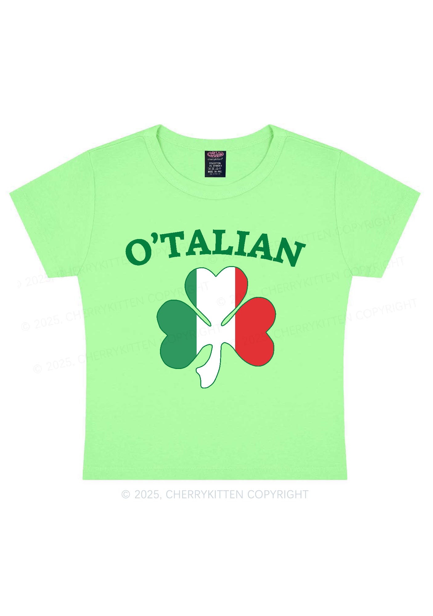 OTalian Shamrock St Patricks Y2K Baby Tee Cherrykitten