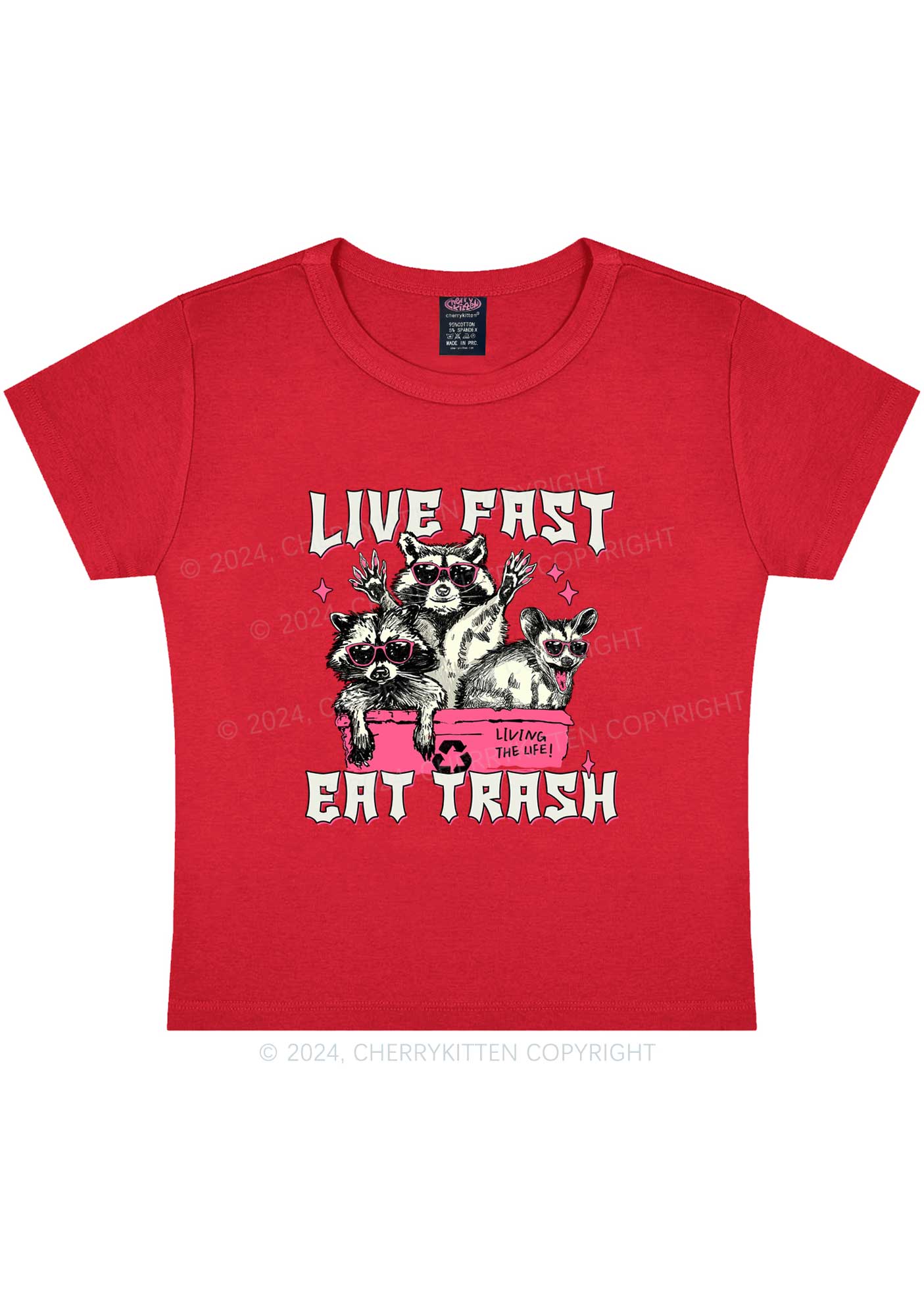 Live Fast Eat Trash Y2K Baby Tee Cherrykitten