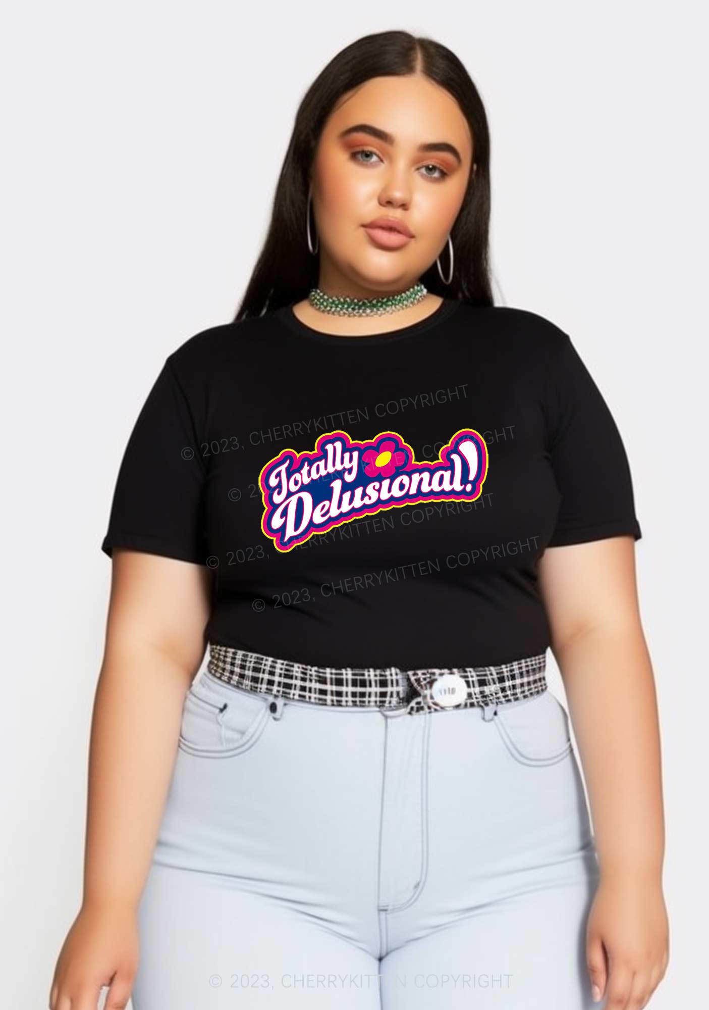 Curvy Totally Delusional Y2K Baby Tee Cherrykitten