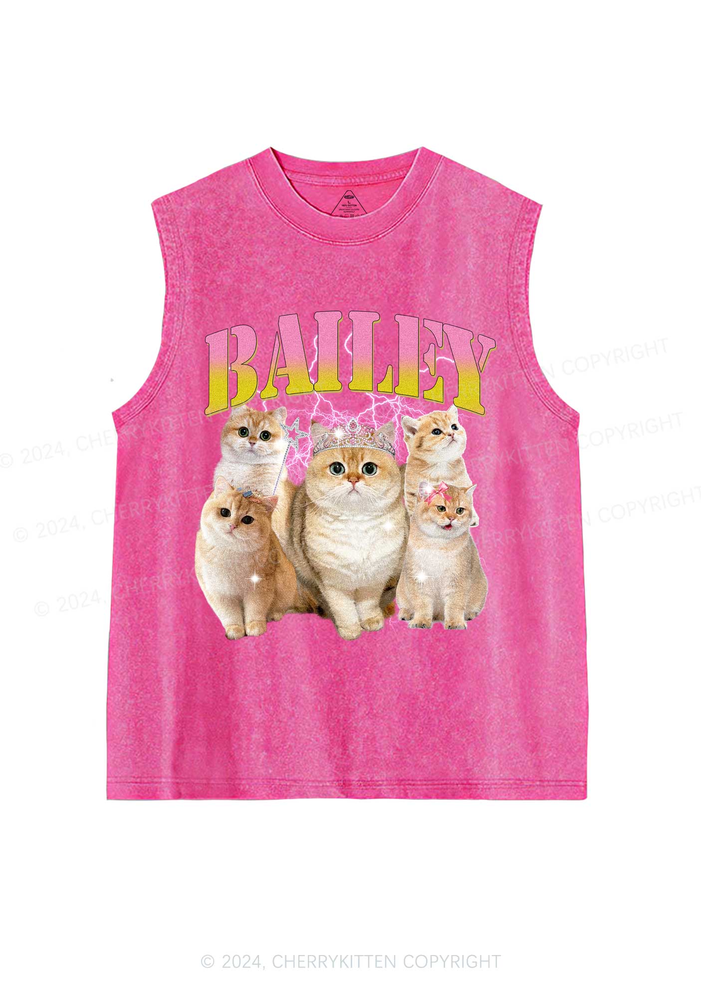 Custom Cat Photo Y2K Washed Tank Cherrykitten