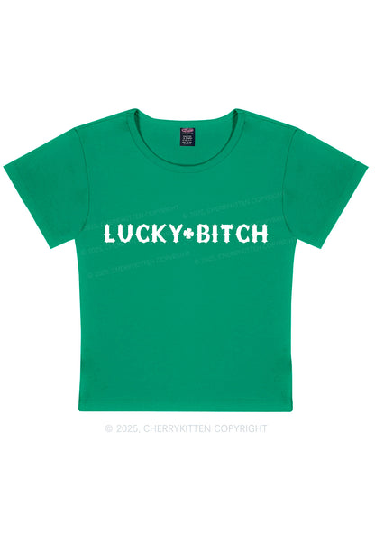 Lucky Bxxch St Patricks Y2K Baby Tee Cherrykitten