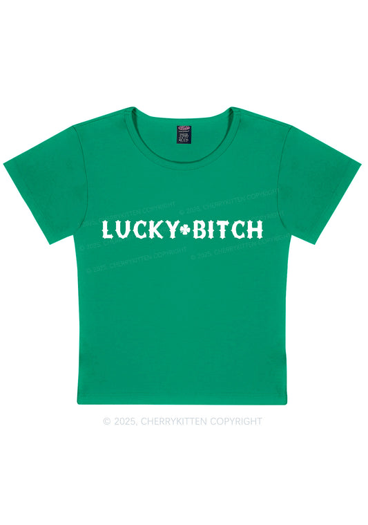 Lucky Bxxch St Patricks Y2K Baby Tee Cherrykitten