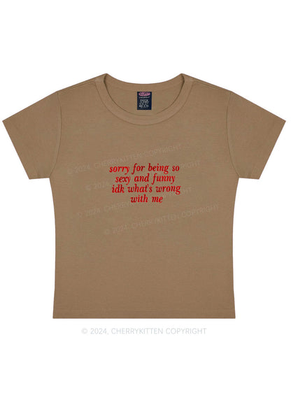 Embroidered Sorry For Being So Funny Y2K Baby Tee Cherrykitten