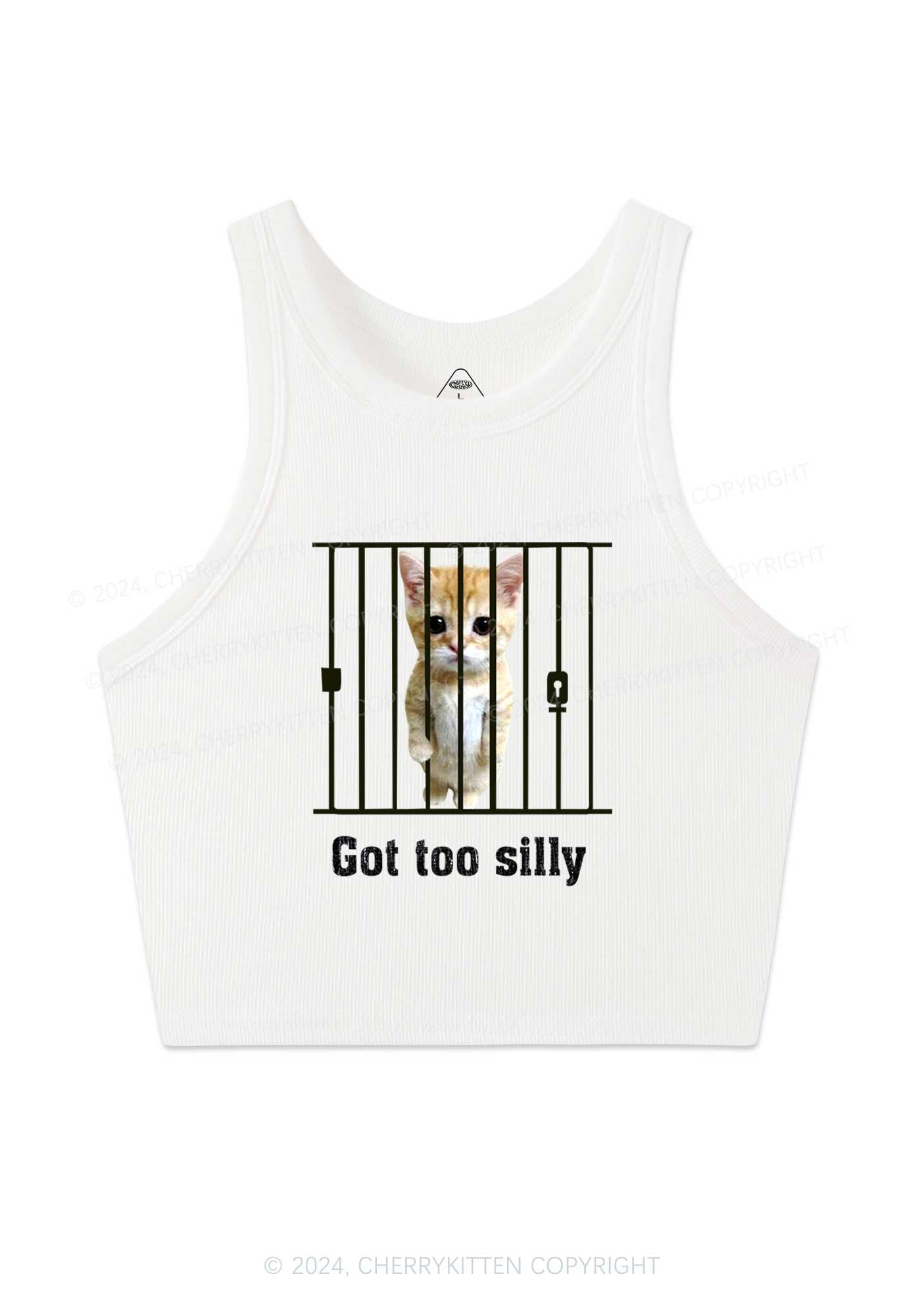 Got Too Silly Cat Y2K Crop Tank Top Cherrykitten