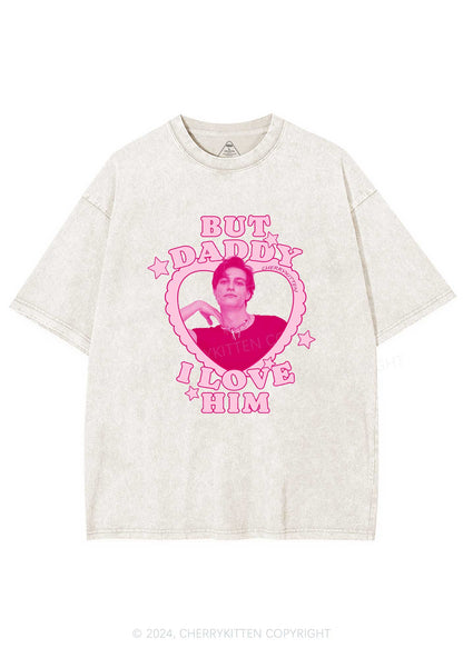 I Love Him Custom Photo Y2K Valentine's Day Washed Tee Cherrykitten