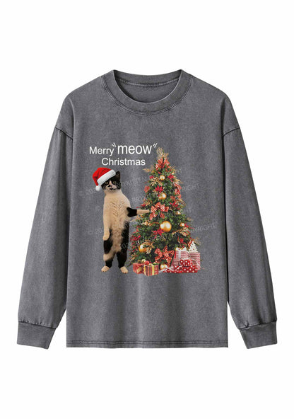 Merry Meow Christmas Y2K Washed Long Sleeves Cherrykitten