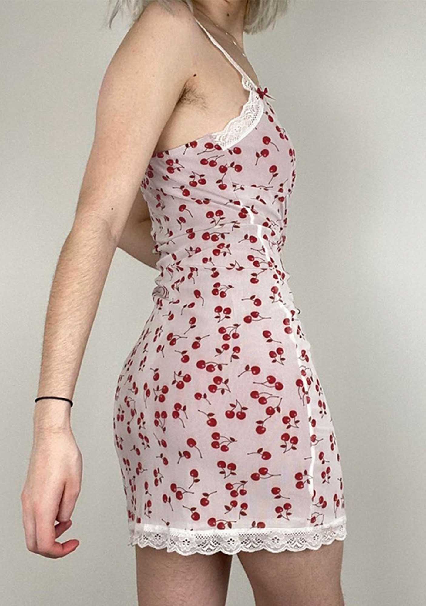 Cherry Print Y2K Slip Dress Cherrykitten