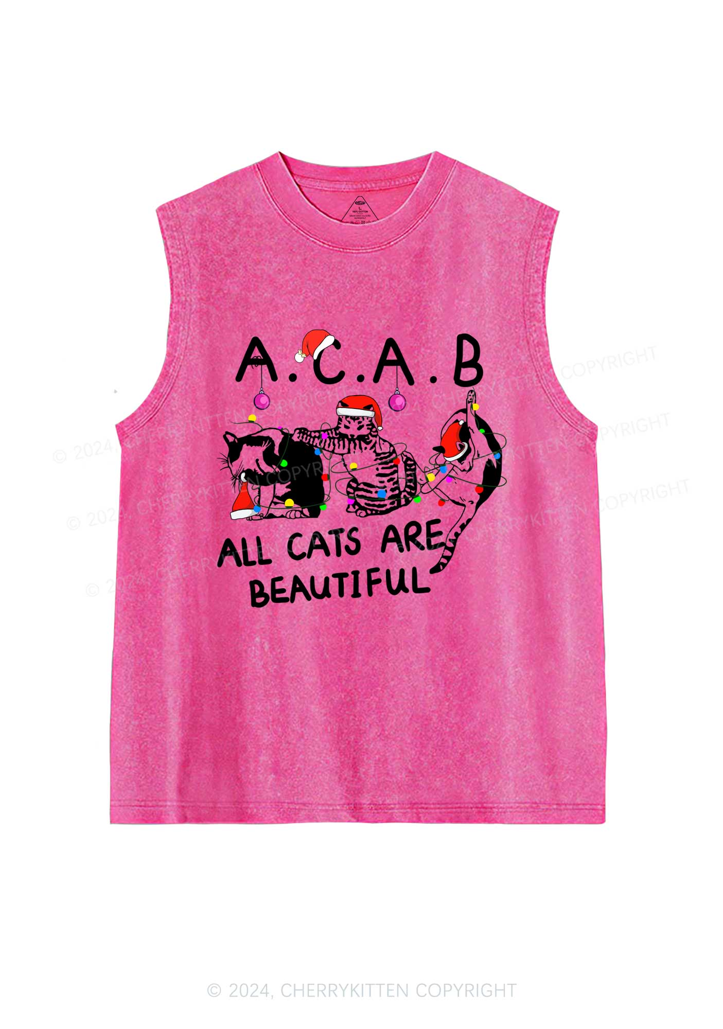 Christmas ACAB Cats Y2K Washed Tank Cherrykitten