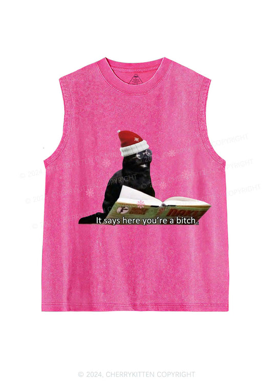 Christmas Cat Bxxch Y2K Washed Tank Cherrykitten