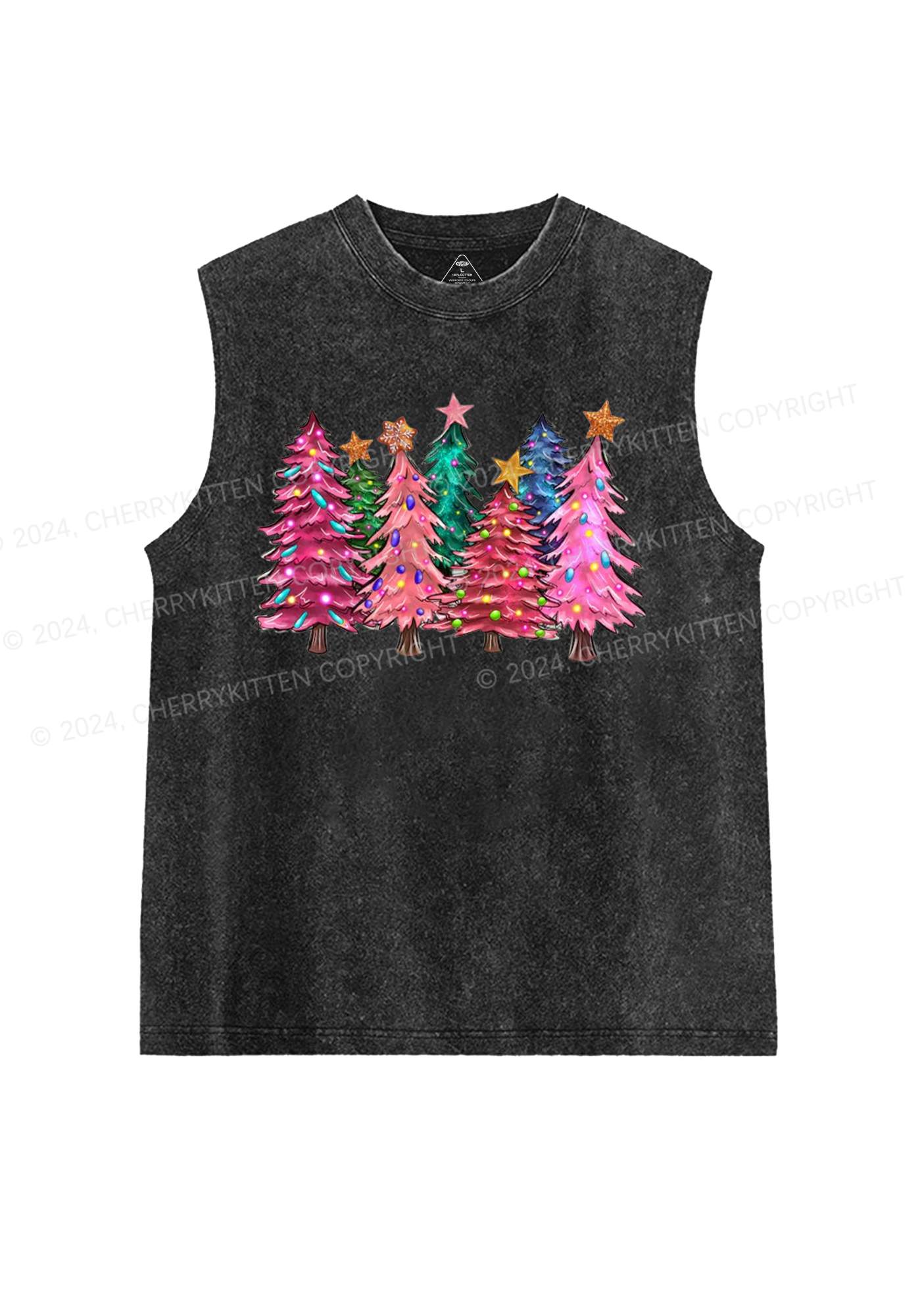 Christmas Pink Tree Y2K Washed Tank Cherrykitten