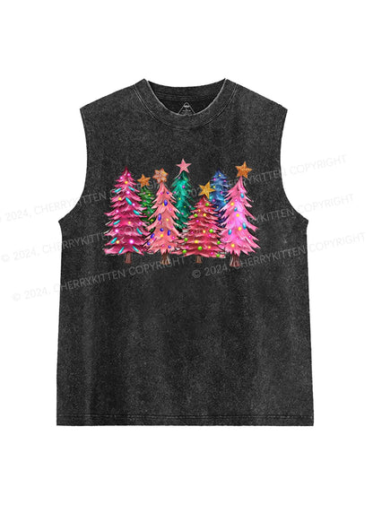 Christmas Pink Tree Y2K Washed Tank Cherrykitten