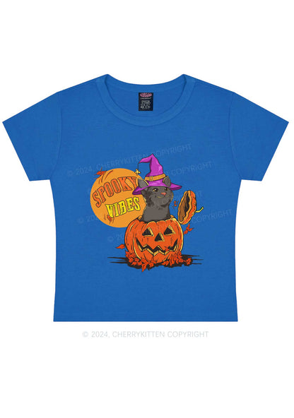 Halloween Spooky Vibes Cat Y2K Baby Tee Cherrykitten