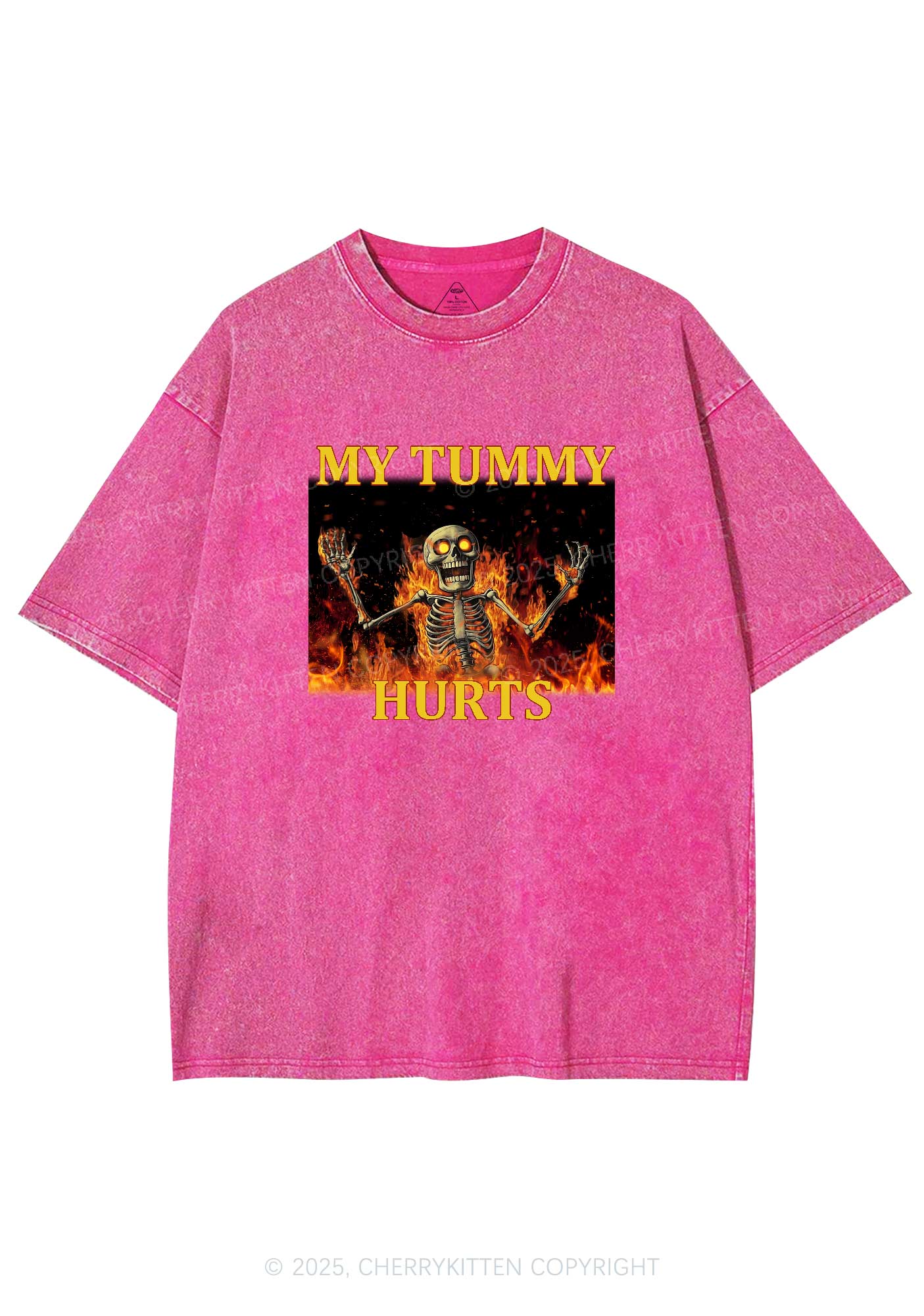 Skeleton Tummy Hurts Y2K Washed Tee Cherrykitten