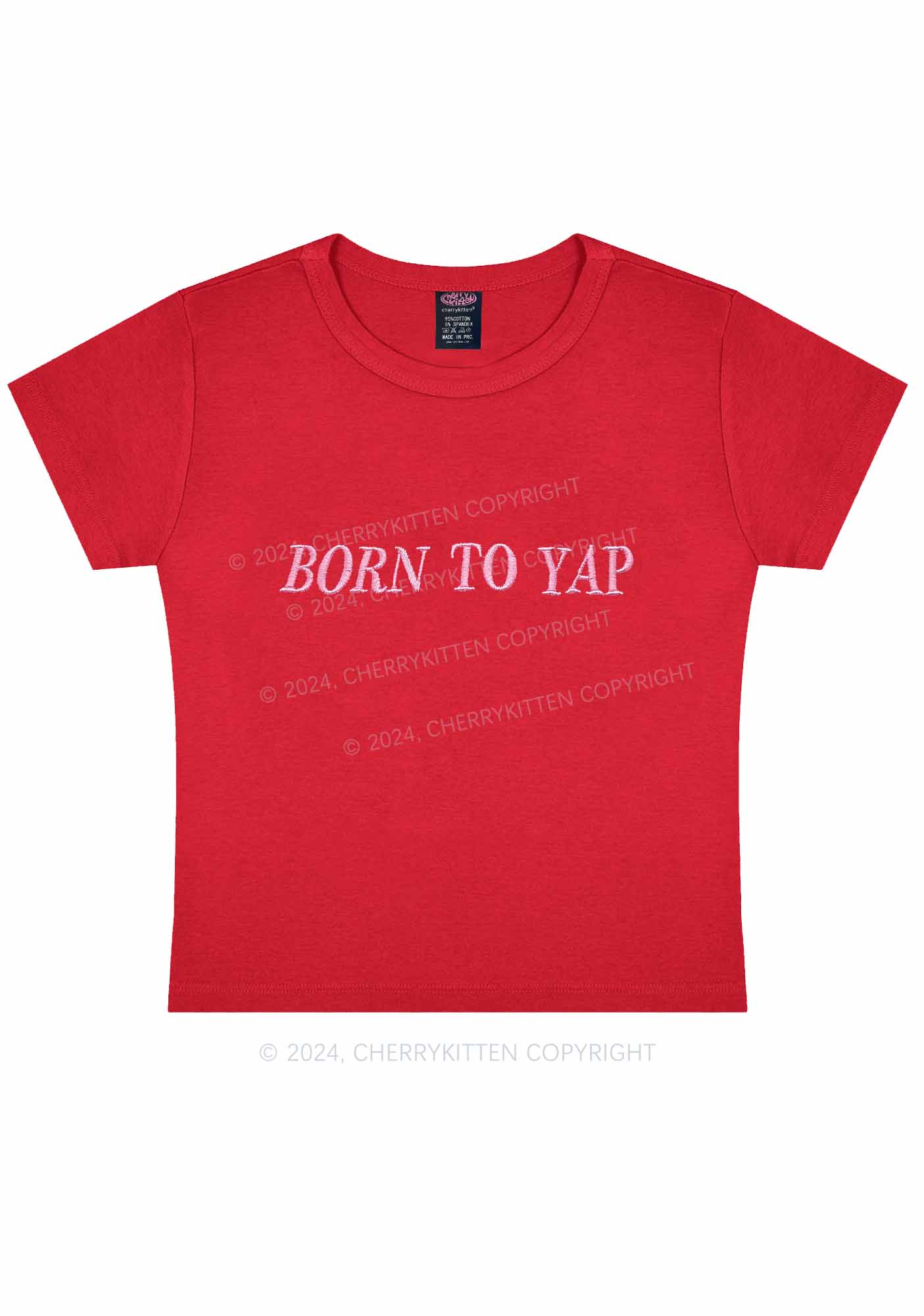 Embroidered Born To Yap Y2K Baby Tee Cherrykitten