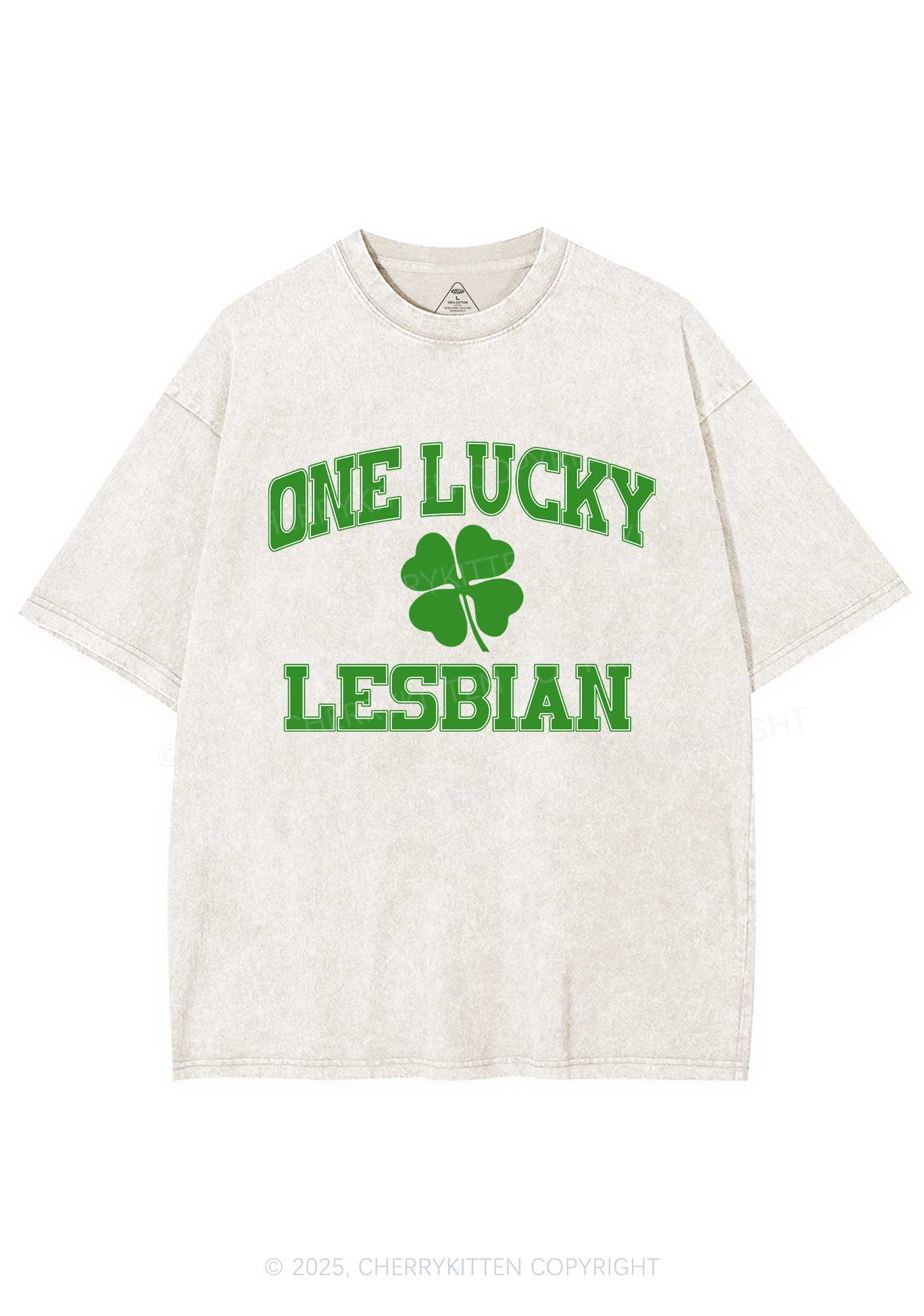 One Lucky Lesbian St Patricks Y2K Washed Tee Cherrykitten