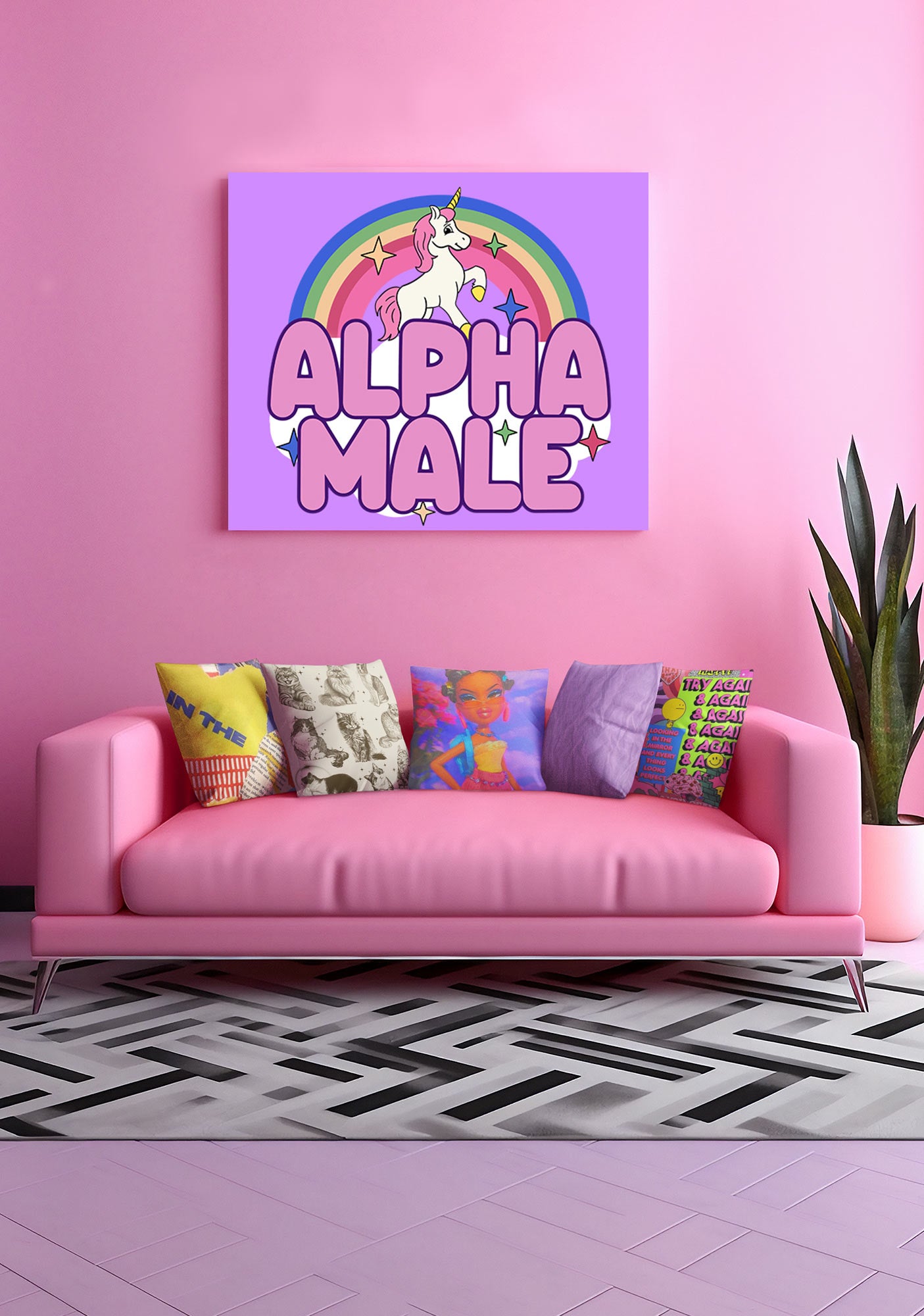 Rainbow Unicorn Alpha Male Y2K Canvas Wall Art Cherrykitten