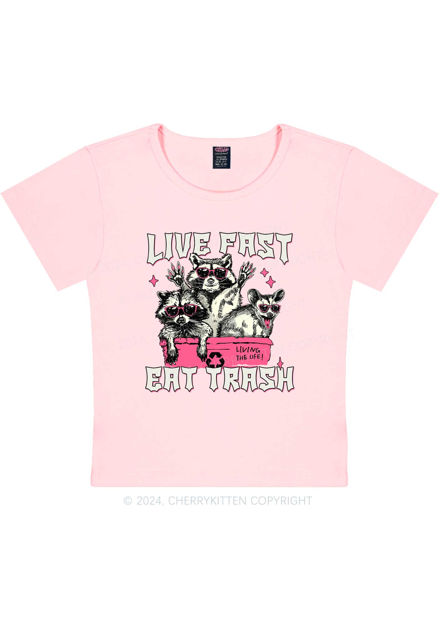 Live Fast Eat Trash Y2K Baby Tee Cherrykitten