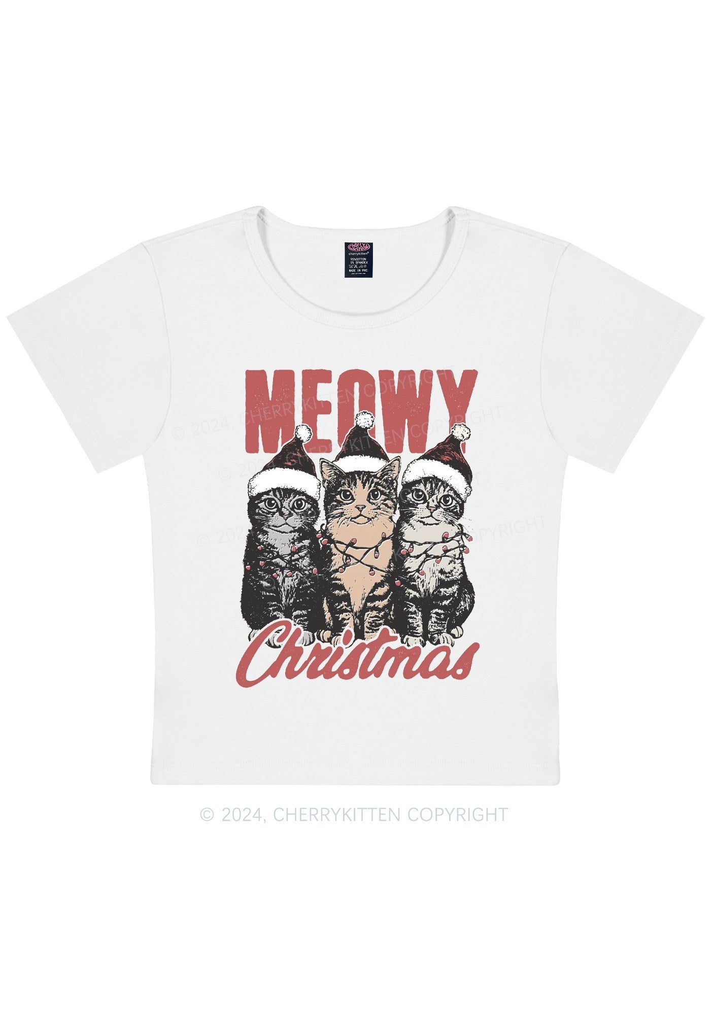 Christmas Meowy Y2K Baby Tee Cherrykitten