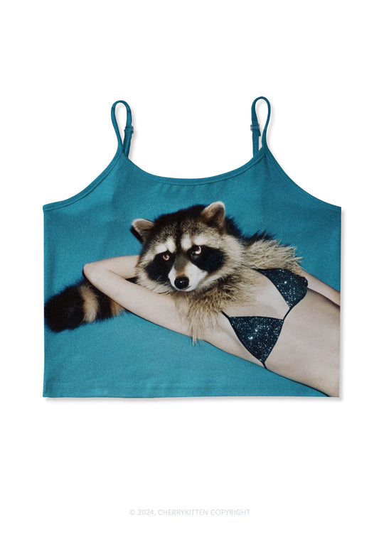 Bikini Raccoon Y2K Print Cami Crop Top Cherrykitten