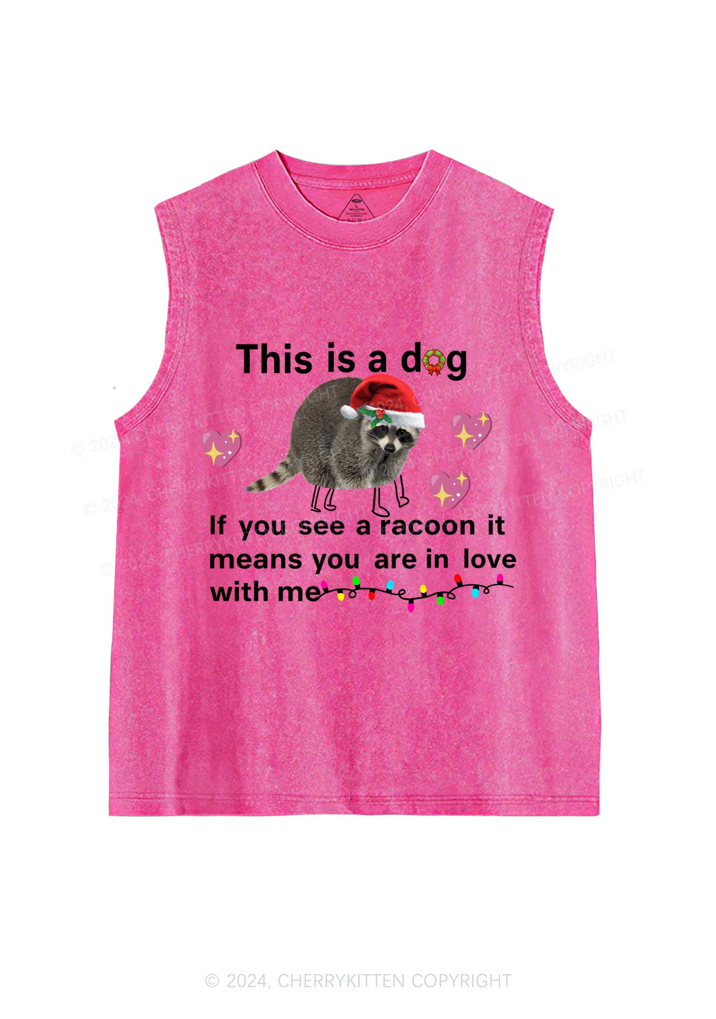 Christmas Dog Racoon Y2K Washed Tank Cherrykitten