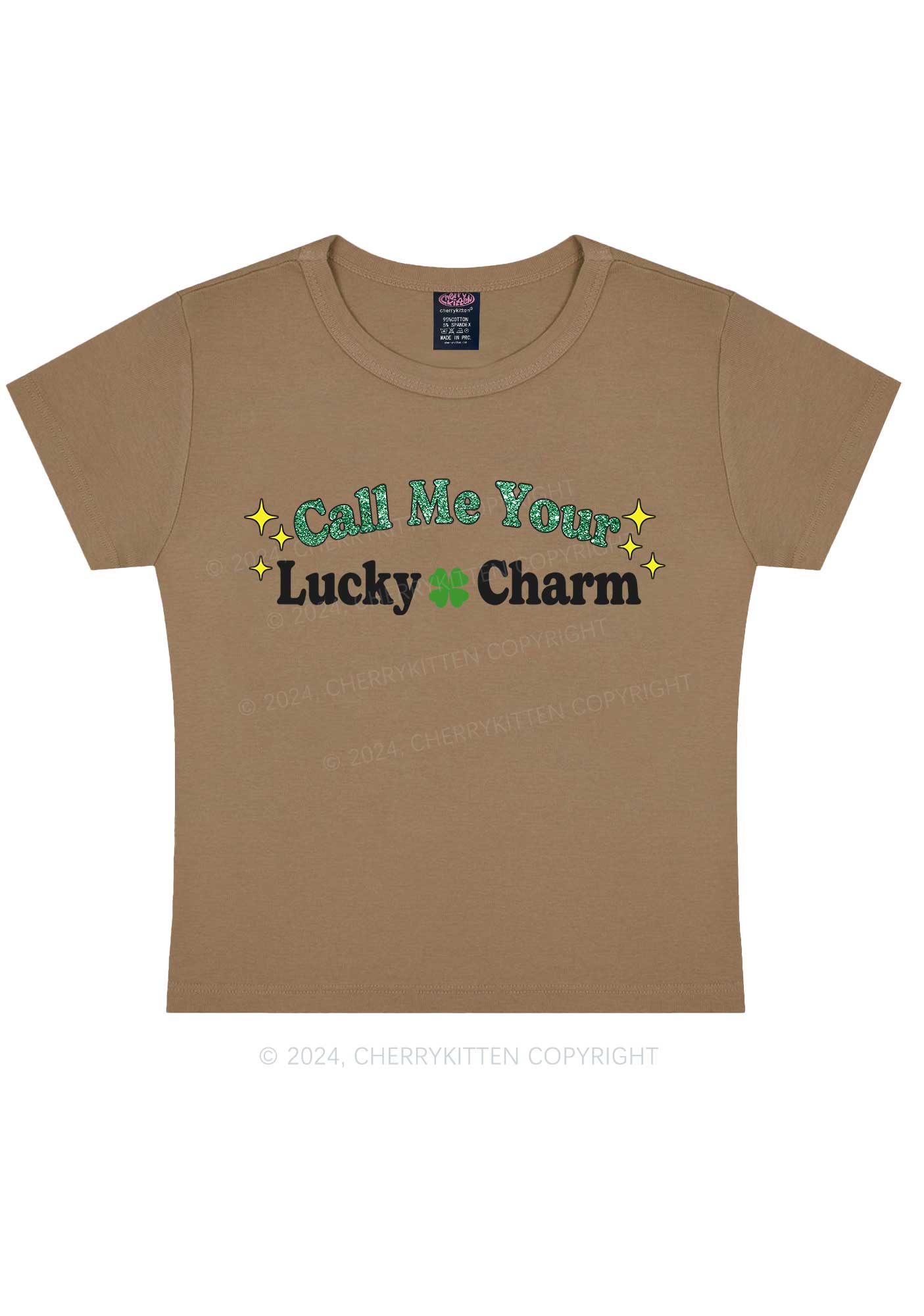 Call Me Your Lucky Charm St Patricks Y2K Baby Tee Cherrykitten