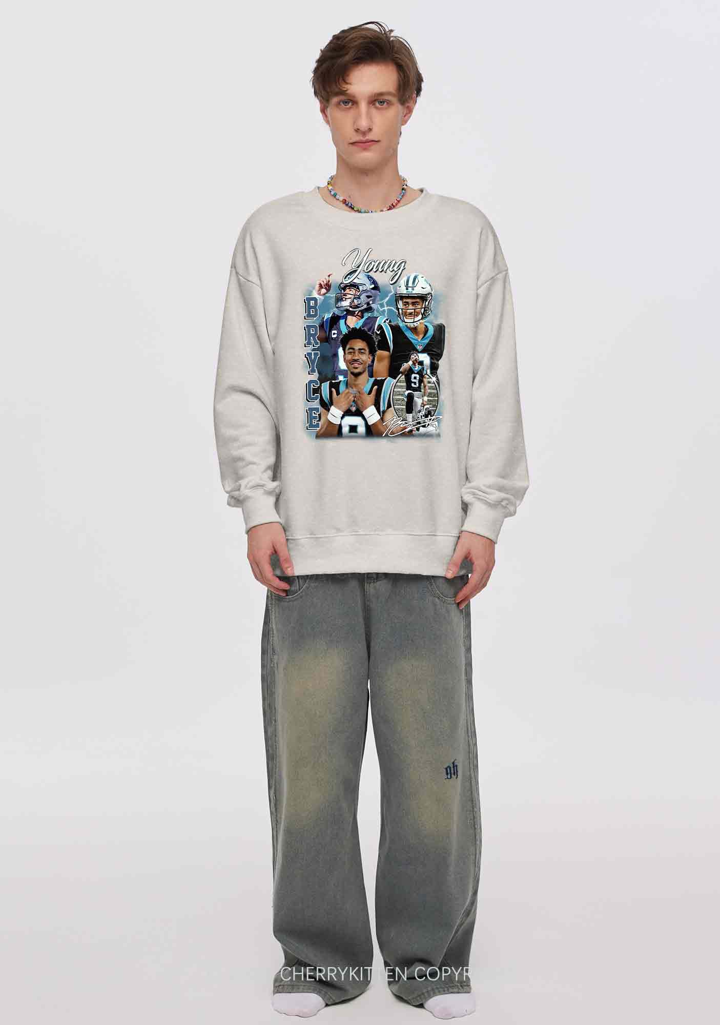 Blue Young Y2K Super Bowl Washed Sweatshirts Cherrykitten