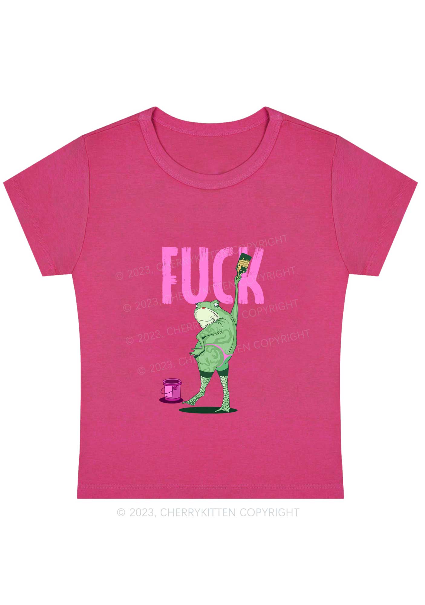 Curvy Frog Painting Fxck Y2K Baby Tee Cherrykitten