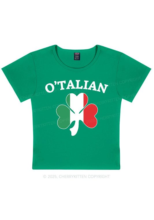 OTalian Shamrock St Patricks Y2K Baby Tee Cherrykitten