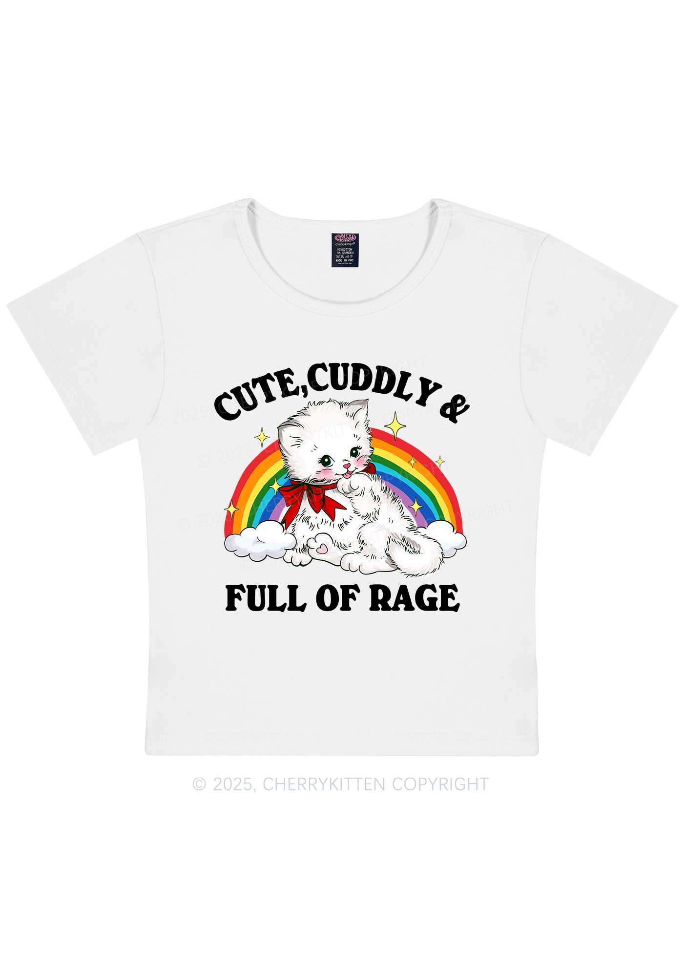 Cuddly Cat Full Of Rage Y2K Baby Tee Cherrykitten