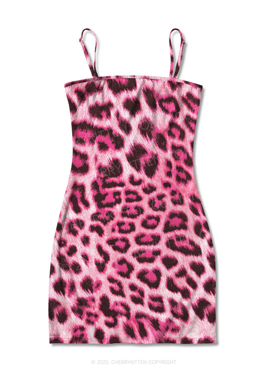 Pink Leopard Y2K Print Slip Dress Cherrykitten