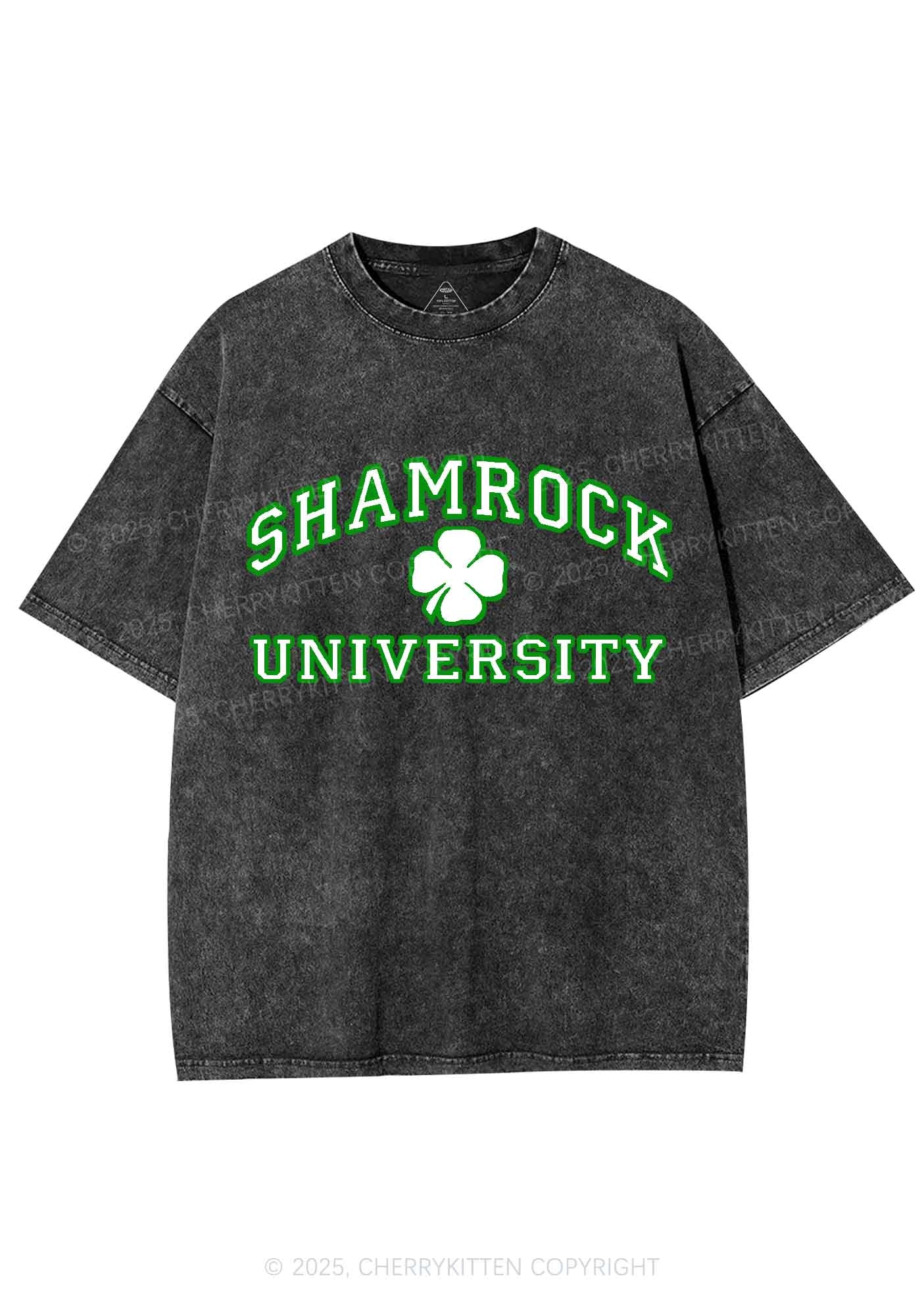 Shamrock University St Patricks Y2K Washed Tee Cherrykitten