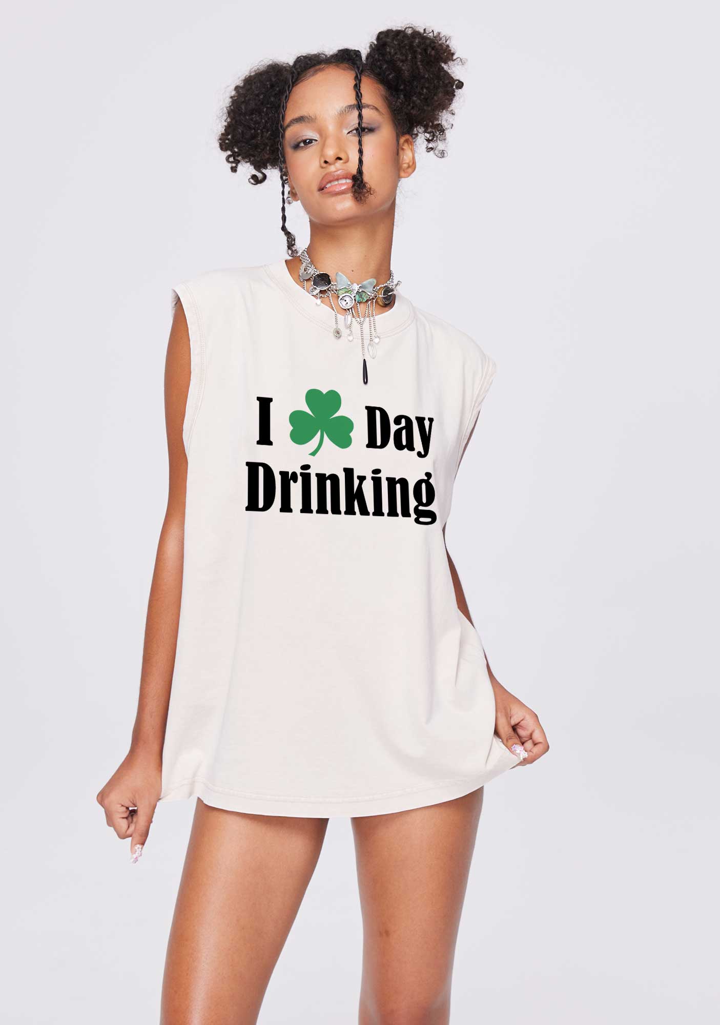 I Love Day Drinking St Patricks Y2K Washed Tank Cherrykitten