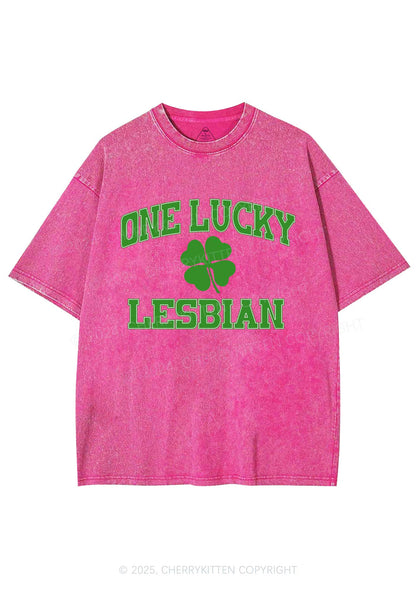 One Lucky Lesbian St Patricks Y2K Washed Tee Cherrykitten