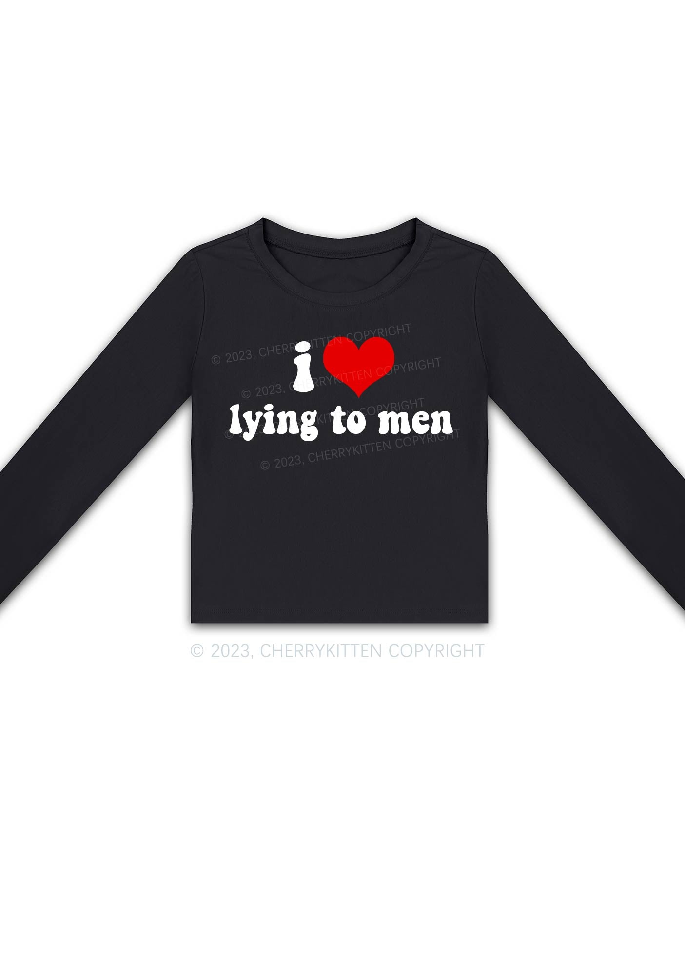 I Love Lying To Men Y2K Long Sleeve Crop Top Cherrykitten