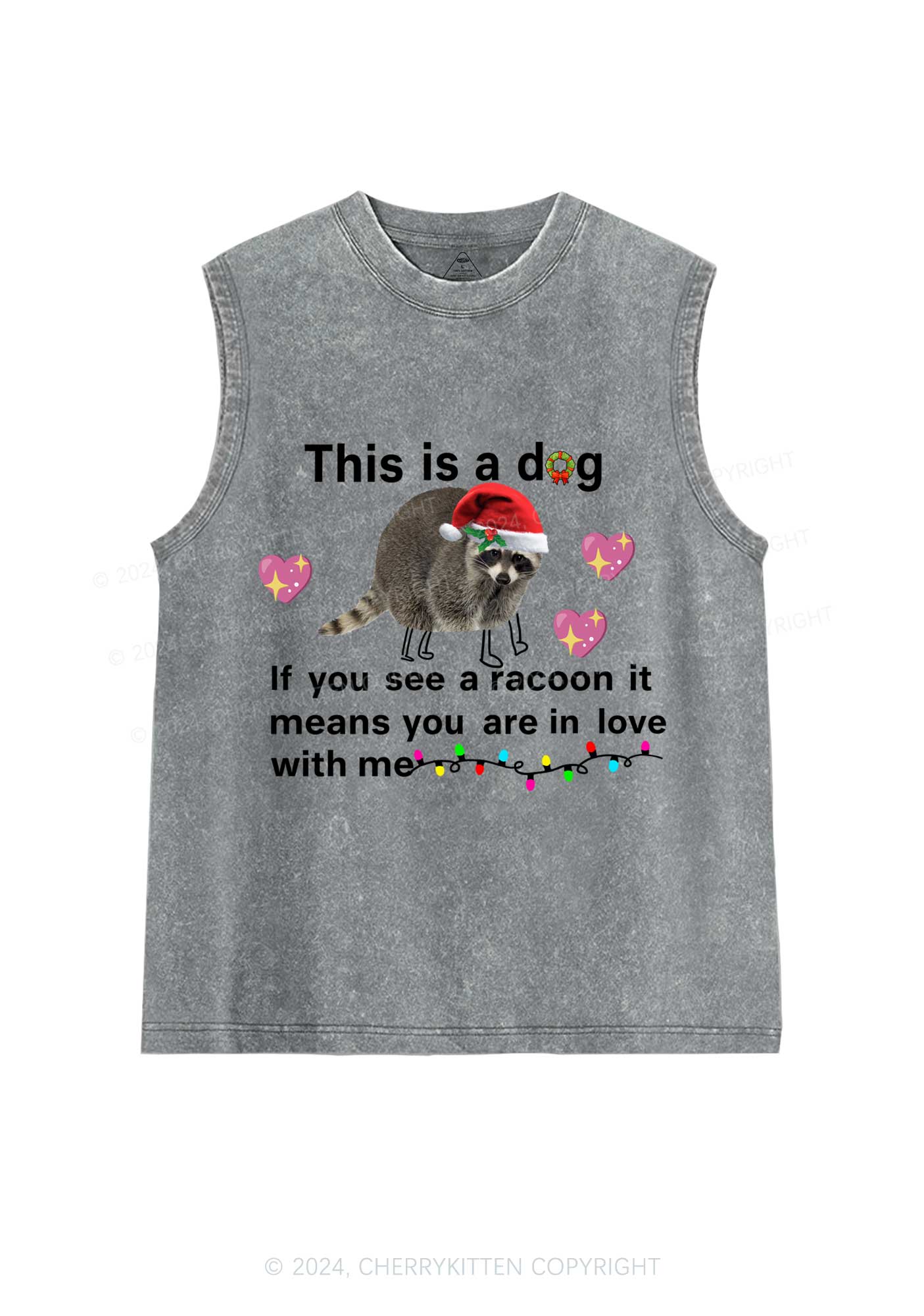 Christmas Dog Racoon Y2K Washed Tank Cherrykitten