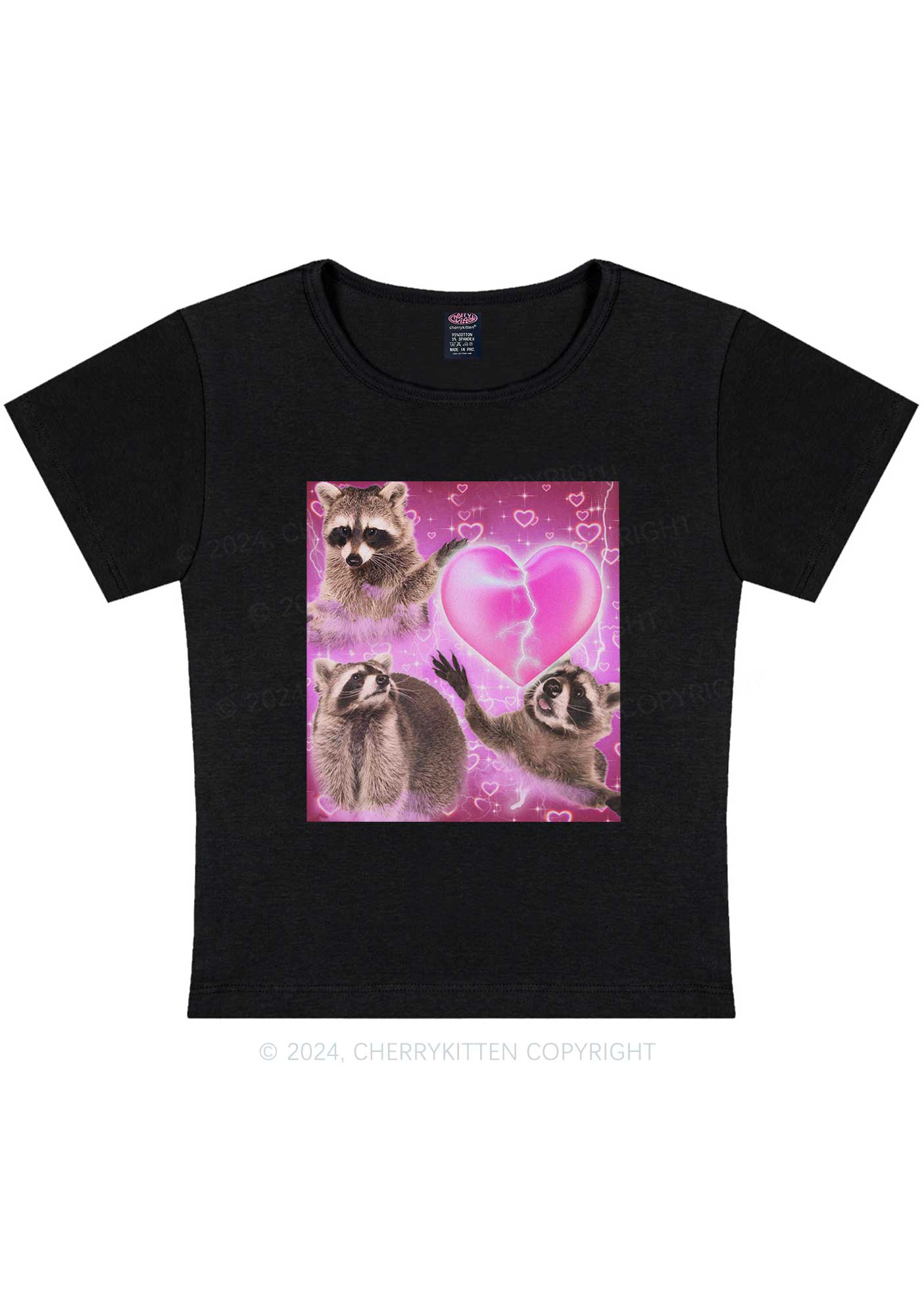 Pink Heart Raccoon Y2K Valentine's Day Baby Tee Cherrykitten