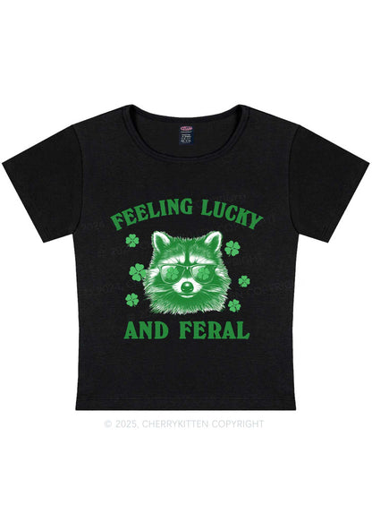 Feeling Lucky And Feral St Patricks Y2K Baby Tee Cherrykitten