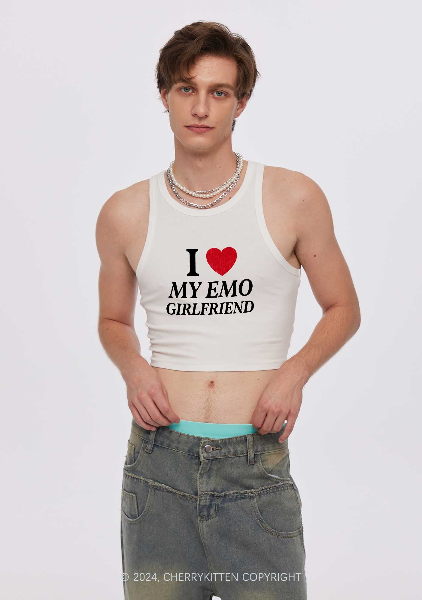 I Love My Emo GF Y2K Valentine's Day Crop Tank Top Cherrykitten