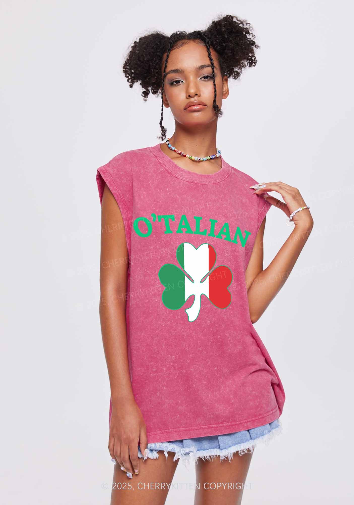 OTalian Shamrock St Patricks Y2K Washed Tank Cherrykitten