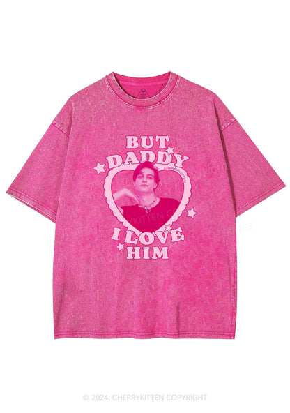 I Love Him Custom Photo Y2K Valentine's Day Washed Tee Cherrykitten