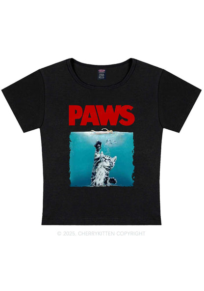 Paws Jaws Cat Y2K Baby Tee Cherrykitten