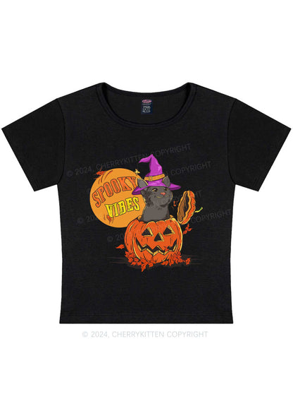 Halloween Spooky Vibes Cat Y2K Baby Tee Cherrykitten