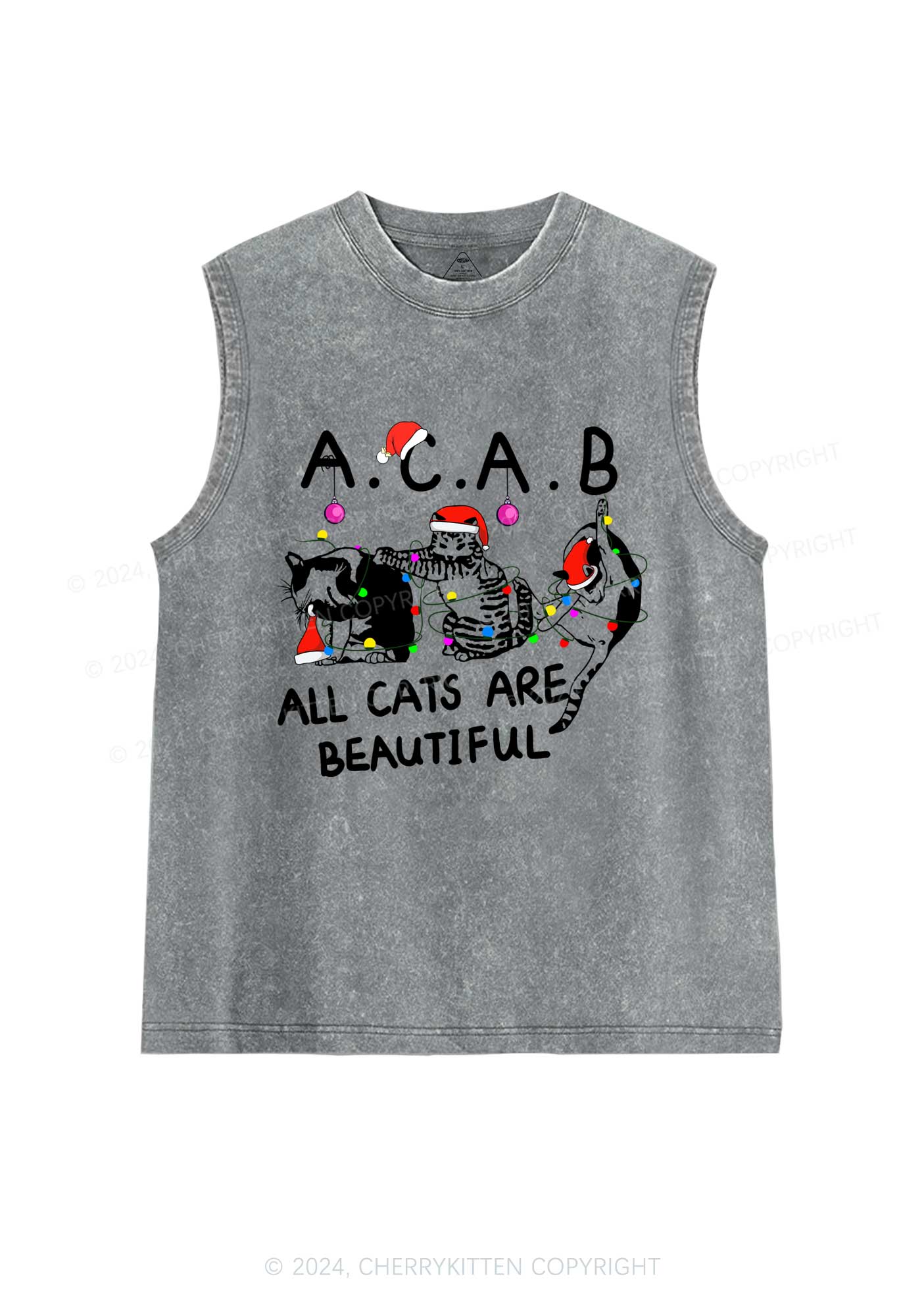 Christmas ACAB Cats Y2K Washed Tank Cherrykitten