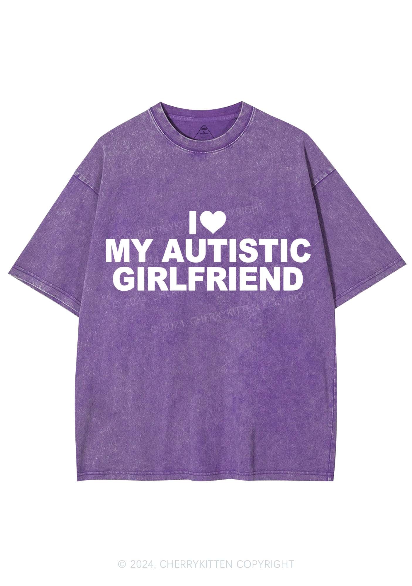 I Love My Autistic GF Y2K Valentine's Day Washed Tee Cherrykitten