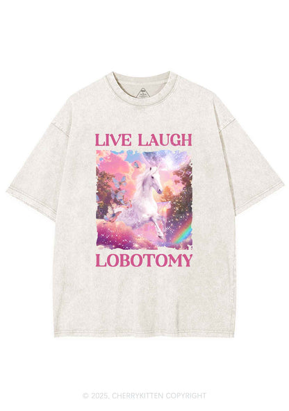 Live Laugh Lobotomy Unicorn Y2K Washed Tee Cherrykitten