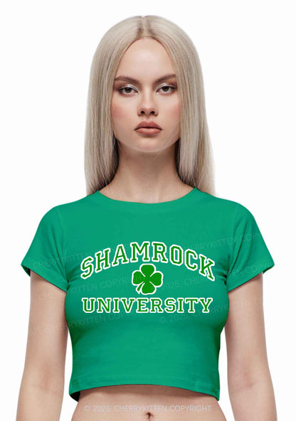 Shamrock University St Patricks Y2K Baby Tee Cherrykitten