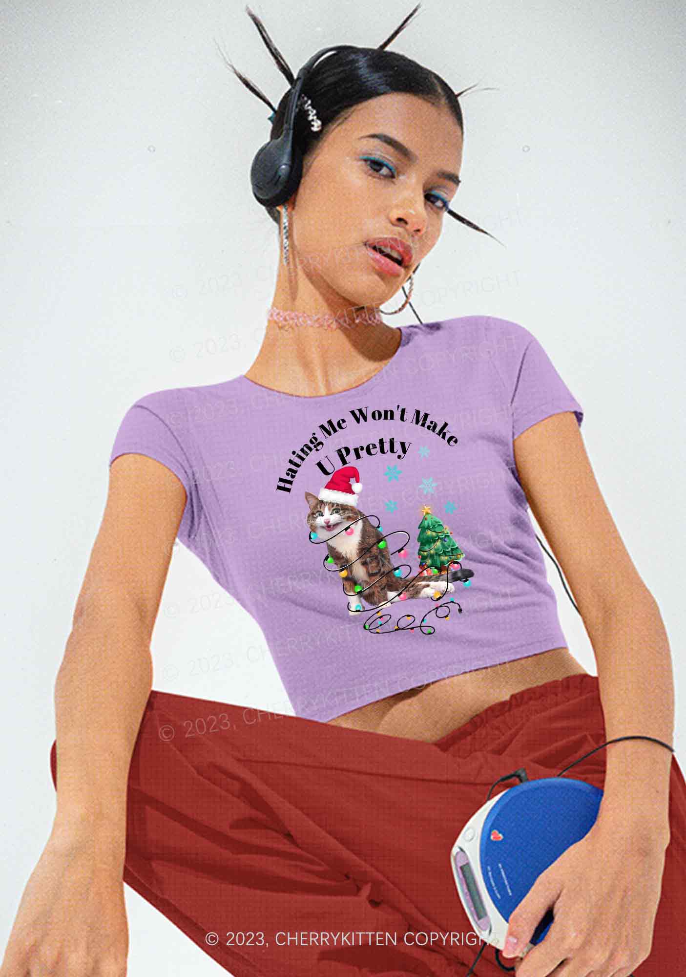 Hating Me Won't Make U Pretty Christmas Y2K Baby Tee Cherrykitten