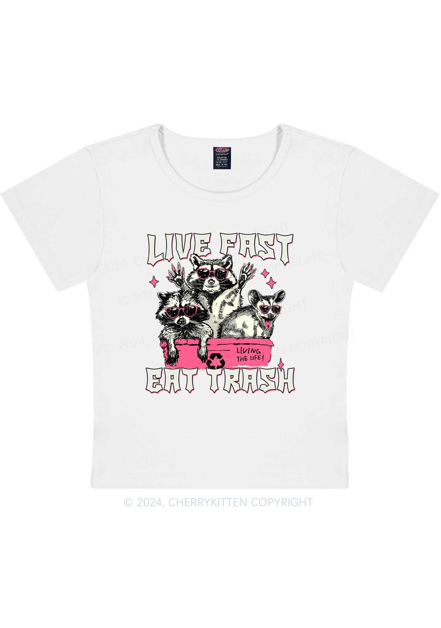 Curvy Live Fast Eat Trash Y2K Baby Tee Cherrykitten