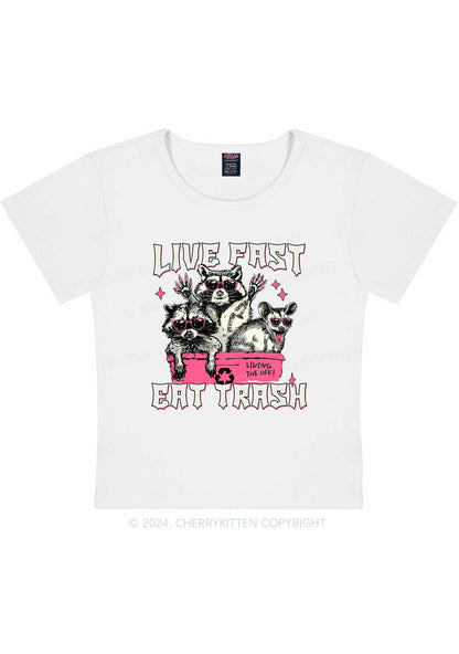 Curvy Live Fast Eat Trash Y2K Baby Tee Cherrykitten