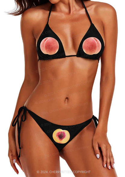 Peach Y2K Halter Triangle Bikini Set Cherrykitten